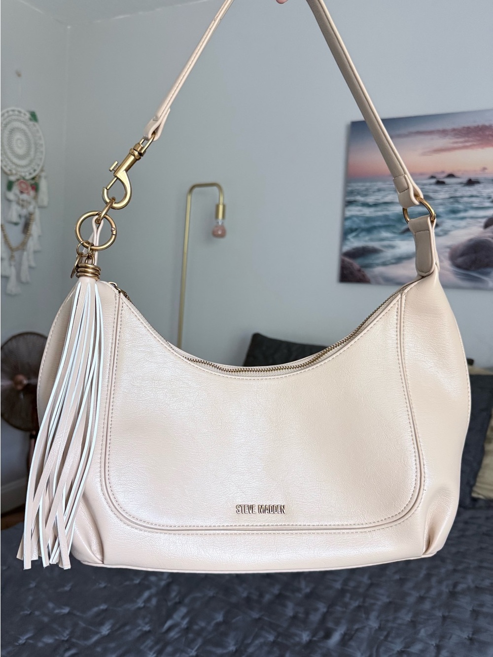 Steve Madden Golden Tan Camel Vegan Leather Shoulder Bag with Tassel NWOT